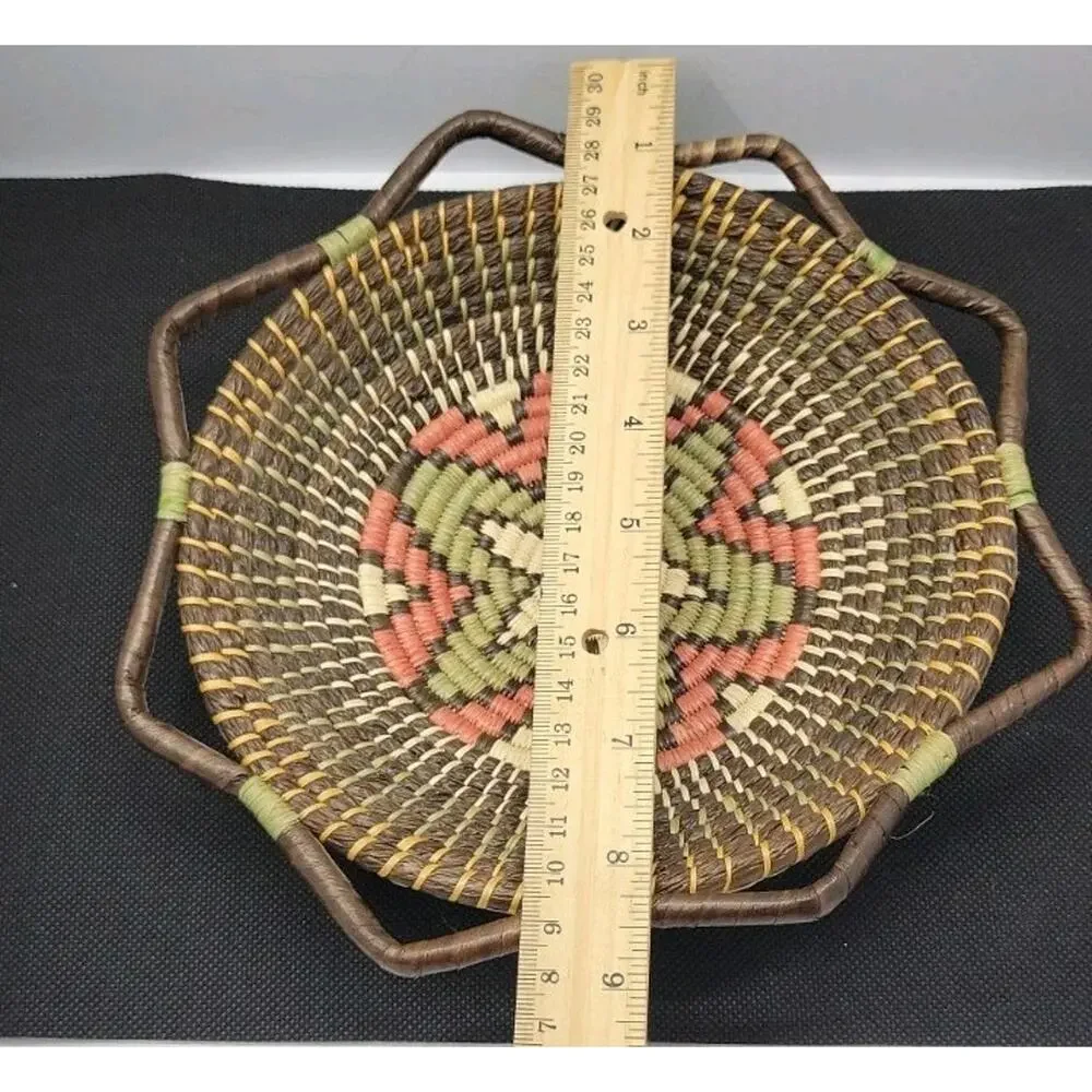 Vintage Handwoven Southwestern Basket Bowl W Handles Native American Style 8”...